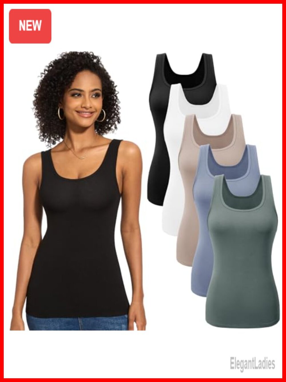 5 Pack Ribbed Tank Tops Women Layering Undershirts Sleeveless Scoop Neck Slim